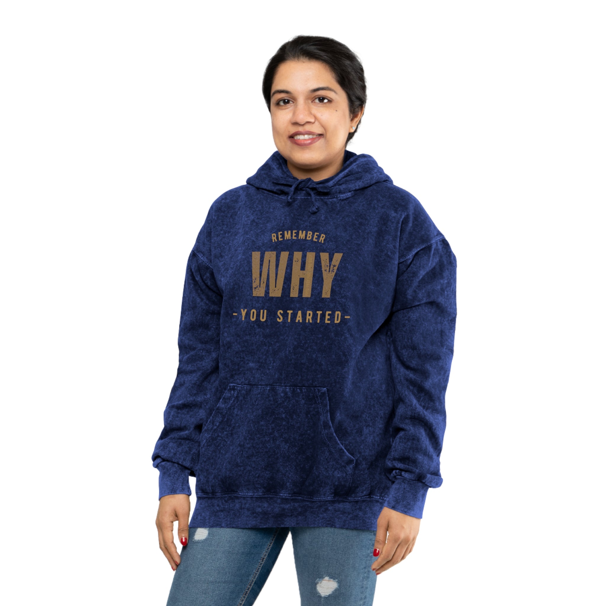 Remember Why You Started  Unisex Mineral Wash Hoodie. (Gold)