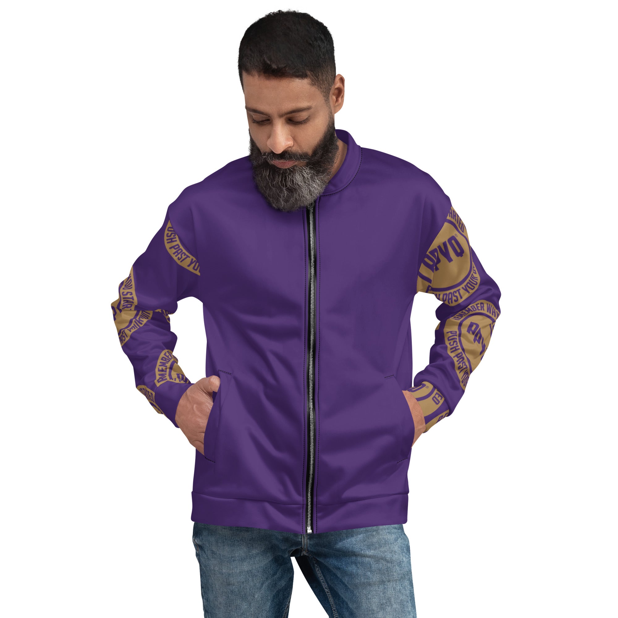 Purple and Gold Unisex Bomber Jacket